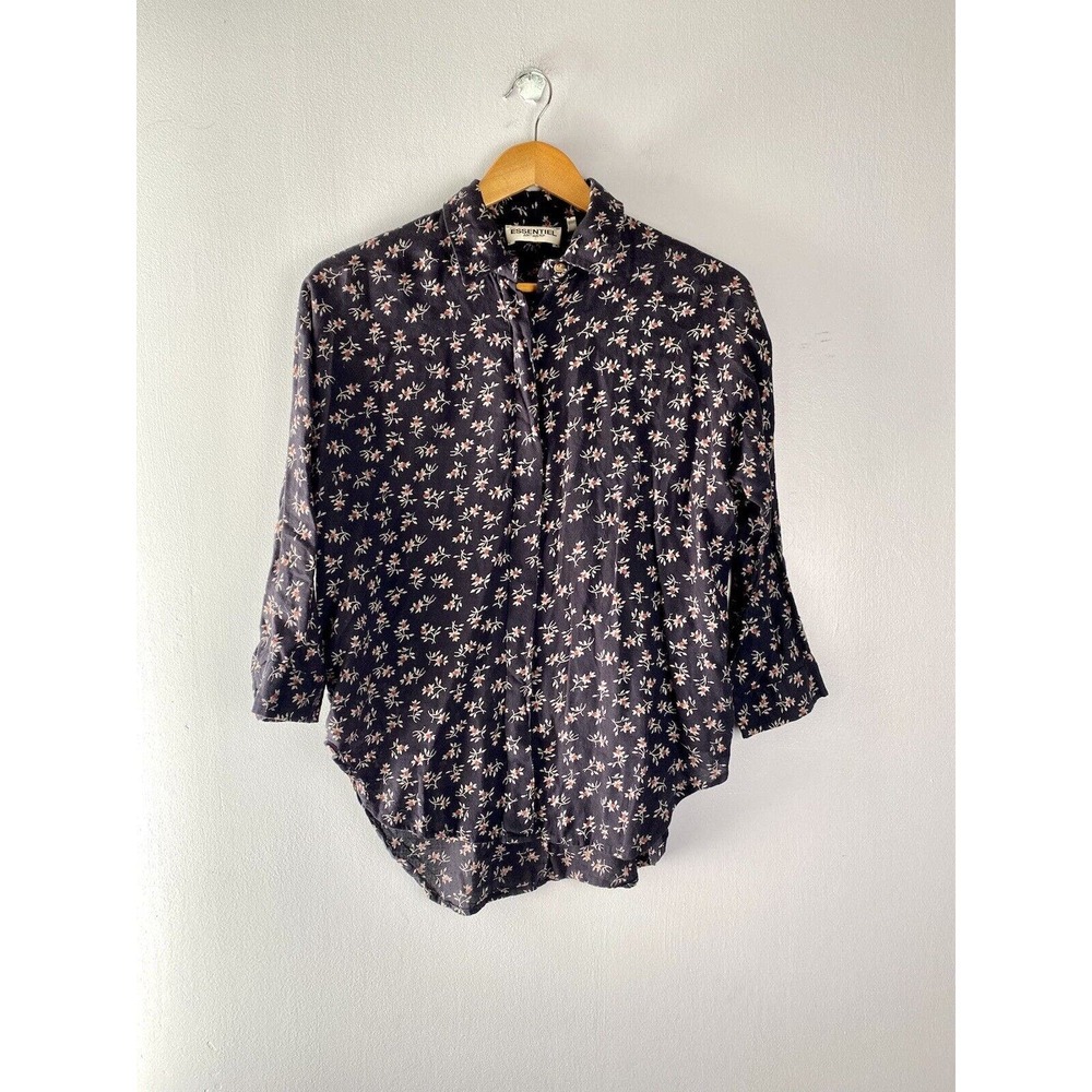 Essentiel Antwerp Floral Black Button Down Blouse Sz 34/2